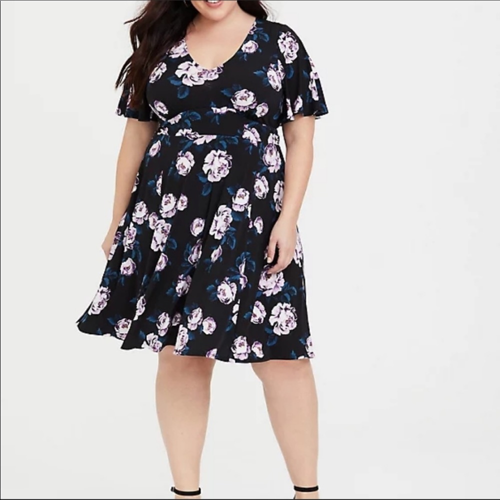 Torrid Black Floral Studio Knit Skater Dress